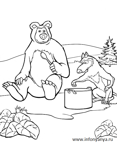 Раскраски из мультфильма «Маша и Медведь». Раскраска_8